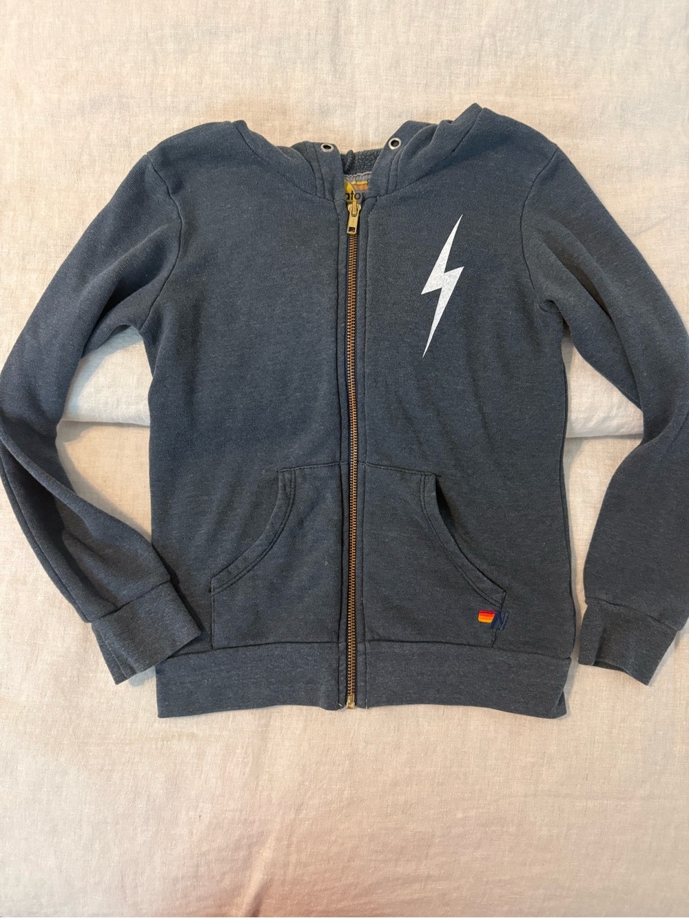 Aviator Nation Kids Charcoal Zip Hoodie with White Lightning
